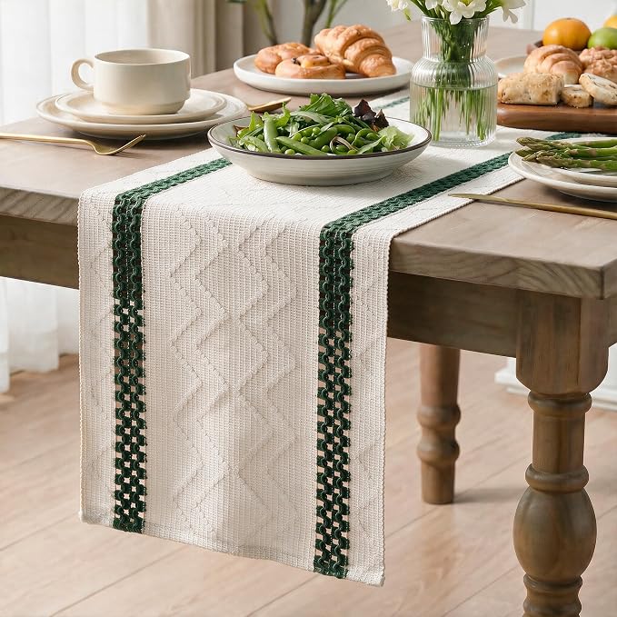 Artoid Mode Forest Green Stripe Woven Rustic Table Runner 12x48 Inch | Holiday - Image 3