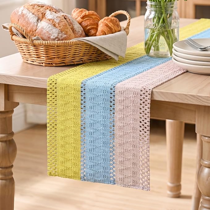 Artoid Mode Yellow Blue Pink Farmhouse Rustic Table Runner 12x90 Inch | Holiday by ArtoidMode