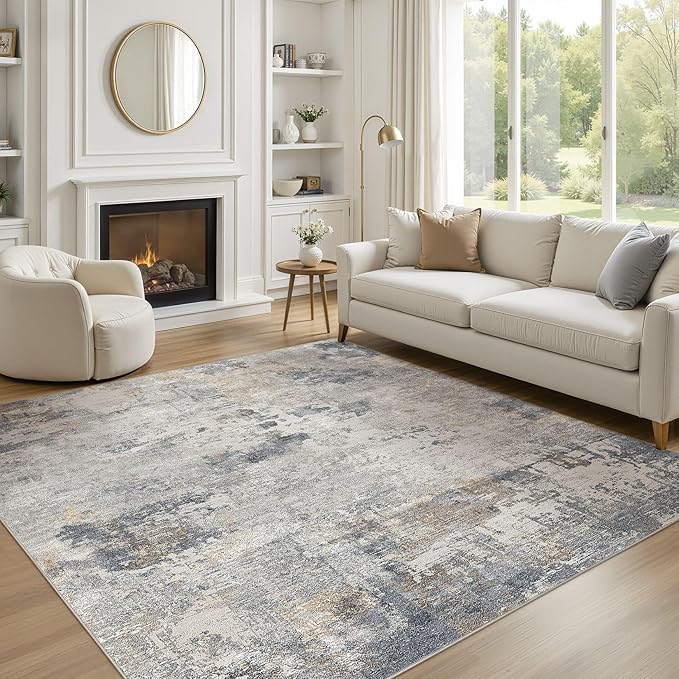 UERMEI Square Area Rugs : Washable 6x6 Neutral Modern Abstract Carpet - Image 2