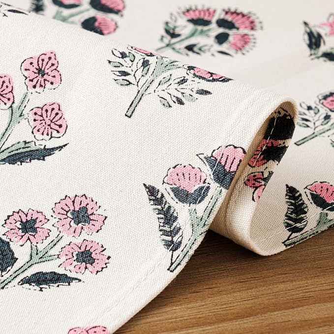 Block Print Floral Decorative Table Runners, 13x36 Inch Pink | 100% Organic - Image 5