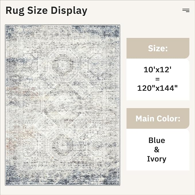 Soalmost Area Rug 10x12 Vintage Washable Living Room Large Carpet Non Slip - Image 5