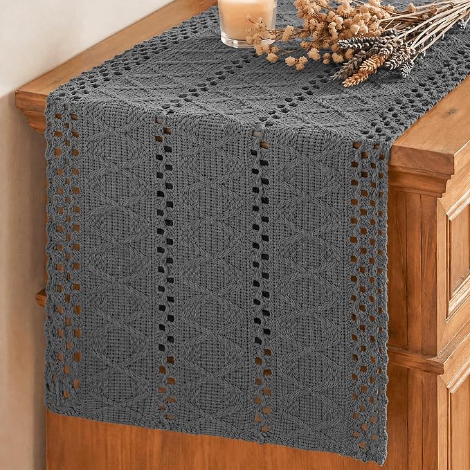Artoid Mode Dark Grey Woven Farmhouse Hollow Table Runner 12x36 Inch | Holiday by ArtoidMode