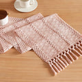 Macrame Style Boho Table Runner, 12x48 Inch Light Pink | Woven Boho Table Runner by ZEEMARTONLINE