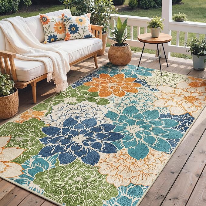 GENIMO Indoor Outdoor Area Rug 4'x6', Machine Washable Rugs by GENIMO