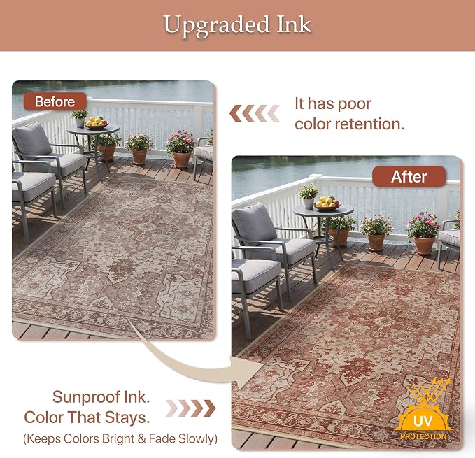 GENIMO Outdoor & Indoor Area Rug 9'x12', Waterproof, Non-Shedding, Easy Cleaning - Image 5