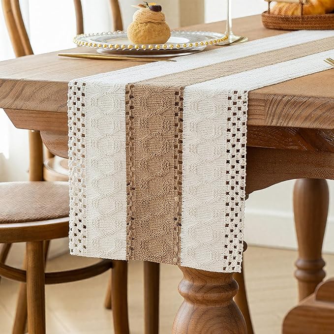 Boho Table Runner for Fall Home Decor 12x90 Farmhouse Woven Runner | 90 Inches by FEXIA