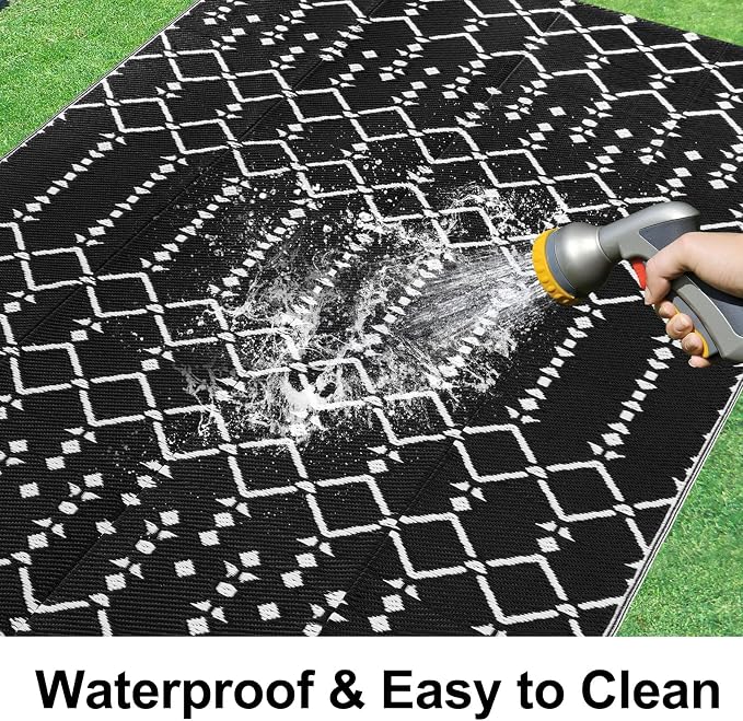 Smiry Outdoor Rug 5x8 ft, Waterproof Reversible Plastic Straw Rugs, Boho - Image 2
