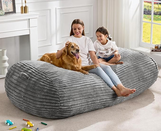 Hobestluk 6FT Bean Bag Chairs Adult Bean Bag with Portable Handle Comfy Large Bean Bag Lounge Chair with Removable Cover for Living Room Bedroom (Stripe Grey, 6FT)