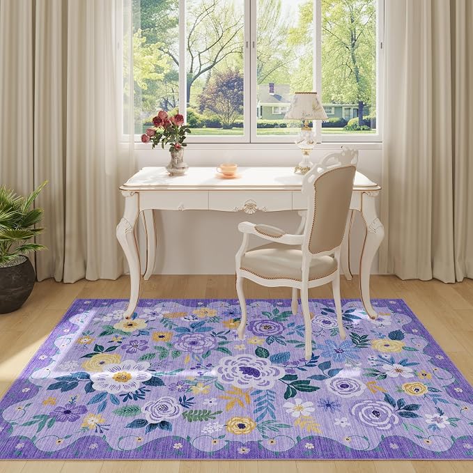 DUKINO 4x6 Area Rug, Lightweight Non Slip Washable Floral Rug, Indoor Low Pile - Image 3