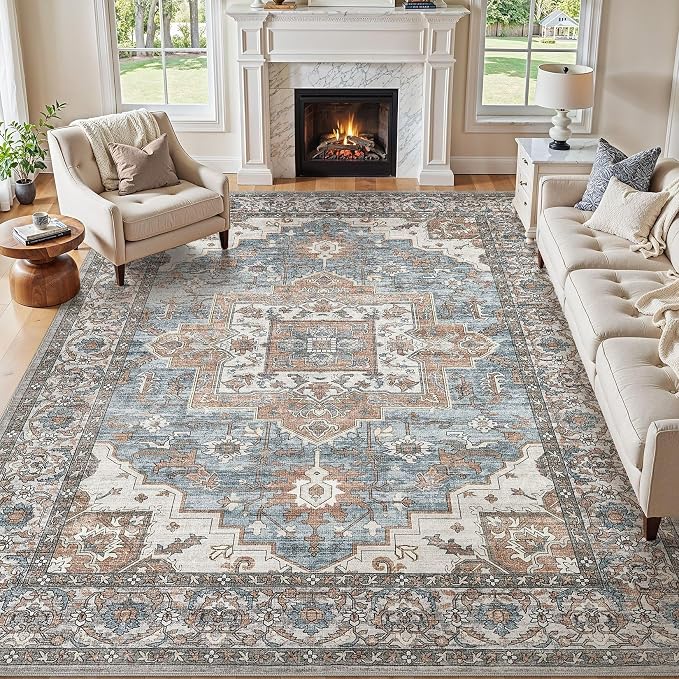 8x10 Area Rugs Living Room: Washable Vintage Rug Large Non-Slip Stain Resistant by JessibouAreaRug