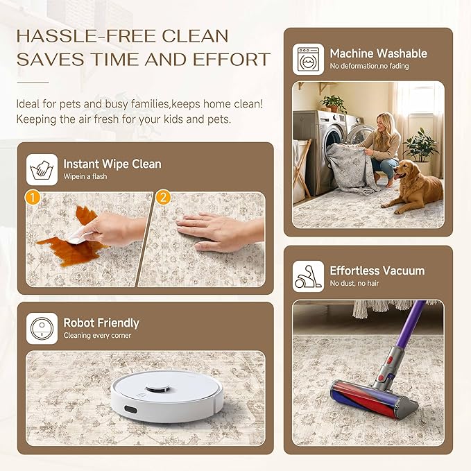 2x3 Washable Neutral Area Rug Beige Vintage Entryway Kitchen Carpet Non-Slip - Image 6
