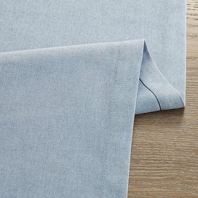 Basic Linen Style Table Runner, 14x36 Inch Chambray Blue | Mitered Corner Design - Image 6