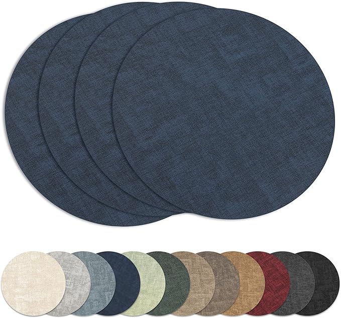 13" Round Placemats Set of 4, Reversible Faux Leather Heat Resistant Table Mats by NCUE