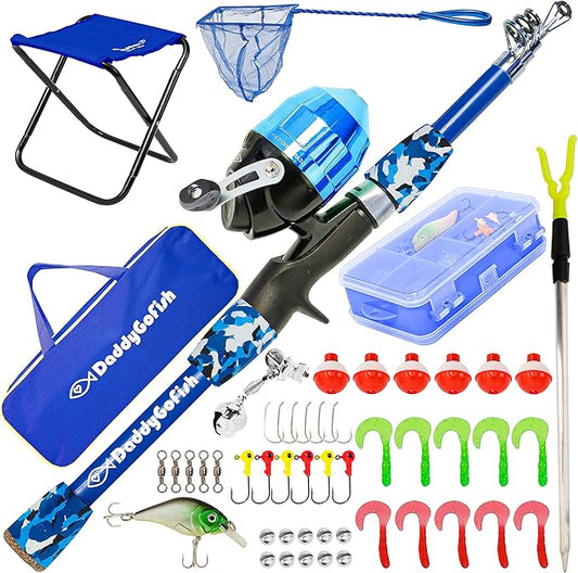 DaddyGoFish Kids Fishing Pole - Rod Reel Combo Tackle Box Starter Set - First Year Small Gear Kit for Boys Girls Toddler Youth Age Beginner Little Children