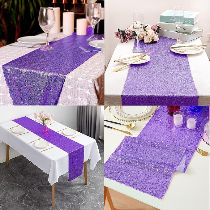 12 Packs 12 X 108 Inch Purple Sequin Table Runner Glitter Dining Table Runner - Image 5