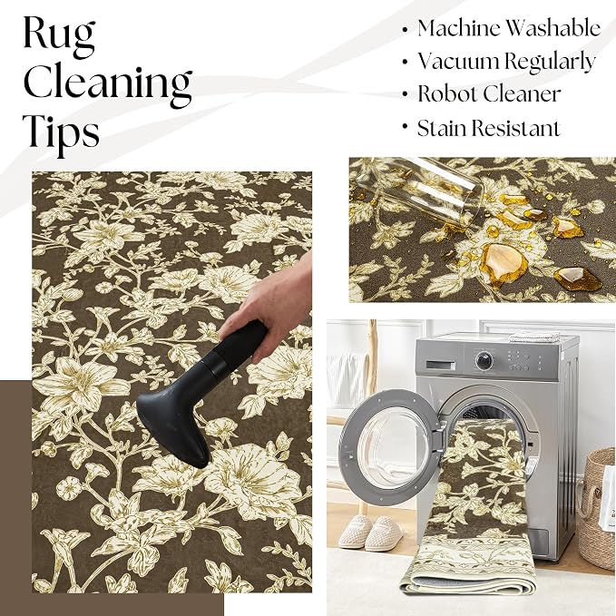 Brown Floral Print Area Rugs for Bedroom Living Room Boho Farmhouse Country - Image 6