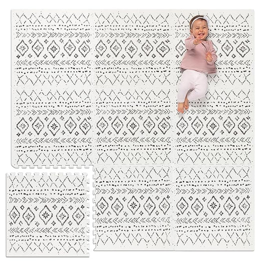 Lillefolk Baby Play Mat for Floor – 6x6ft Boho | Soft Non Toxic Premium EVA Foam Tiles for Tummy Time, Crawling & Playroom – Waterproof Interlocking Floor Mat for Babies & Toddlers (9 Tiles)
