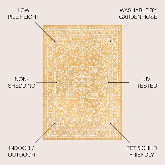 JONATHAN Y Boho Medallion Indoor Outdoor Area Rug 4X6 Yellow/Cream, Malta - Image 2