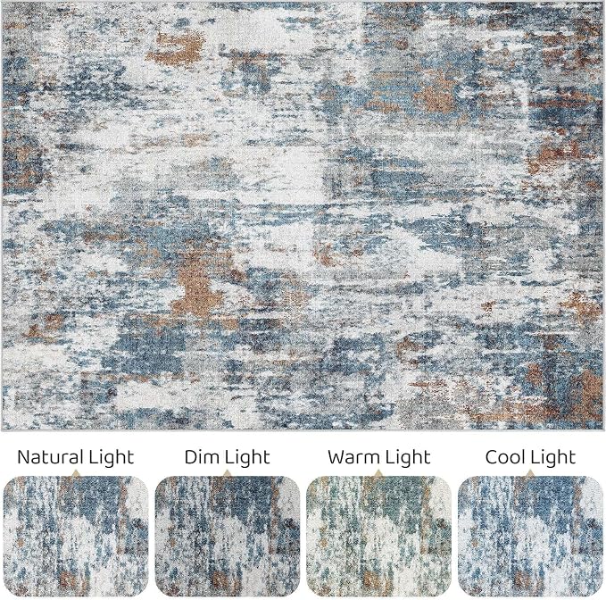 5x7 Area Rugs Living Room: Washable Large Abstract Neutral Modern Soft Rug - Image 9