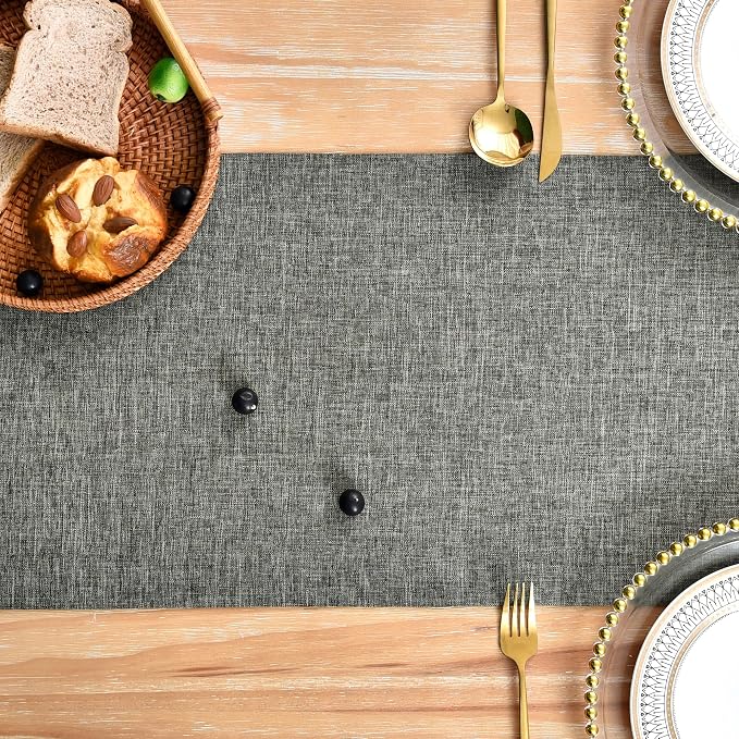 NEWISHER Farmhouse Rustic Faux Linen Dark Grey Table Runner 13x48inch | Dark - Image 4