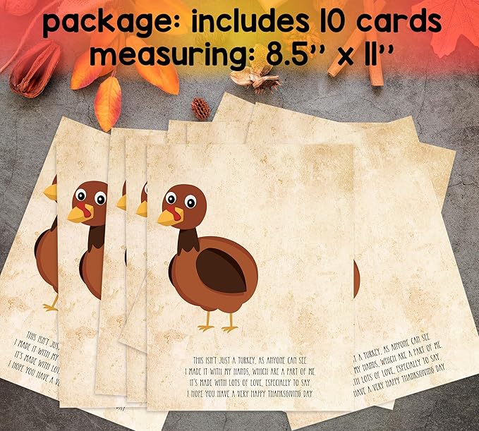 Handprint Art Craft Kits, DIY Happy Thanksgiving Keepsake, Handprint Baby Keepsake Gifts, 10 Turkey Cards, Thanksgiving Party Games, Make Your Own Thank You Greeting Cards Gifts for Mom and Dad, 01