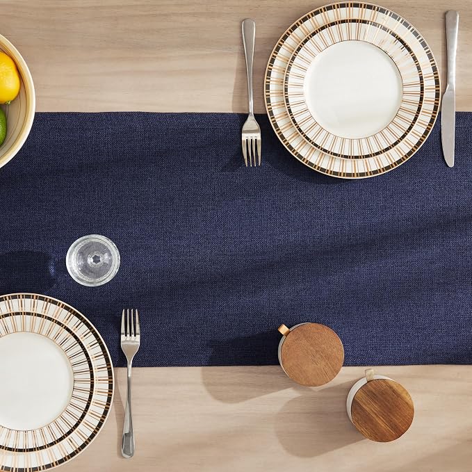 Burlap Style Farmhouse Table Runner, 14x108 Inches Navy | Thick Durable Fabric - Image 4