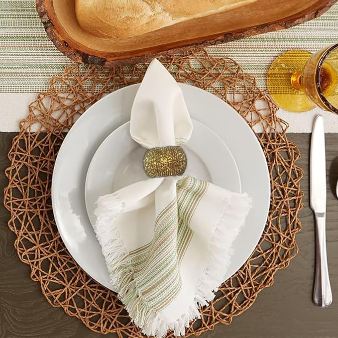 Gold Napkin Ring, Napkin Rings Set of 12, Beaded Napkin Holders, Round Napkin - Image 7