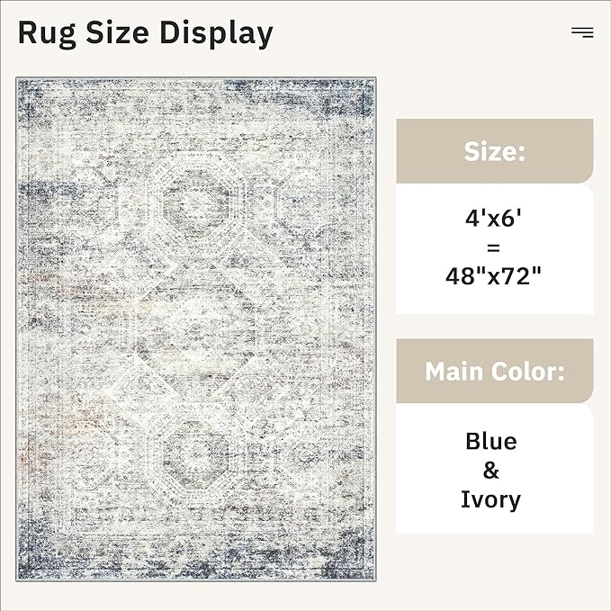 Soalmost 4x6 Area Rugs for Living Room, Vintage Washable Rugs for Dining Room - Image 5