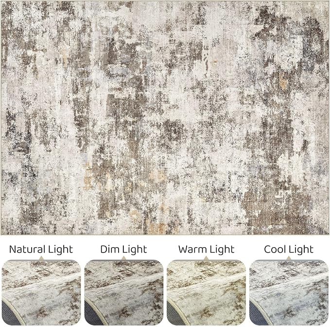 10x14 Area Rugs Living Room: Washable Large Abstract Neutral Modern Soft Rug - Image 9
