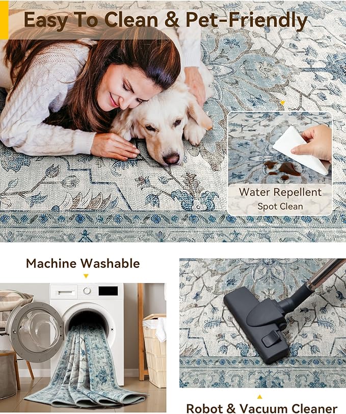 RELEANY Area Rugs Runner 2'6"x12' Washable Non-Slip, Floral Vintage Distress - Image 5
