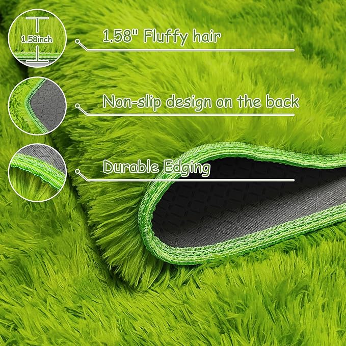 Tie Dyed Grass Green Rug 4x6 ft, Soft Plush Furry Shag Area Rugs Fluffy Fuzzy - Image 4
