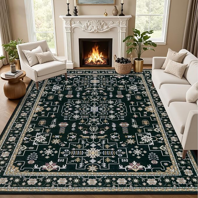 Area Rugs 9x12 Living Room Rug: Washable Rug Soft Vintage Boho Medallion Carpet by EXPEDIX