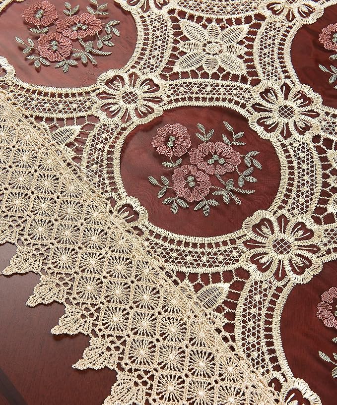 Embroidered Vintage Floral Lace Burgundy Table Runner 16 × 72 Inch - Image 4