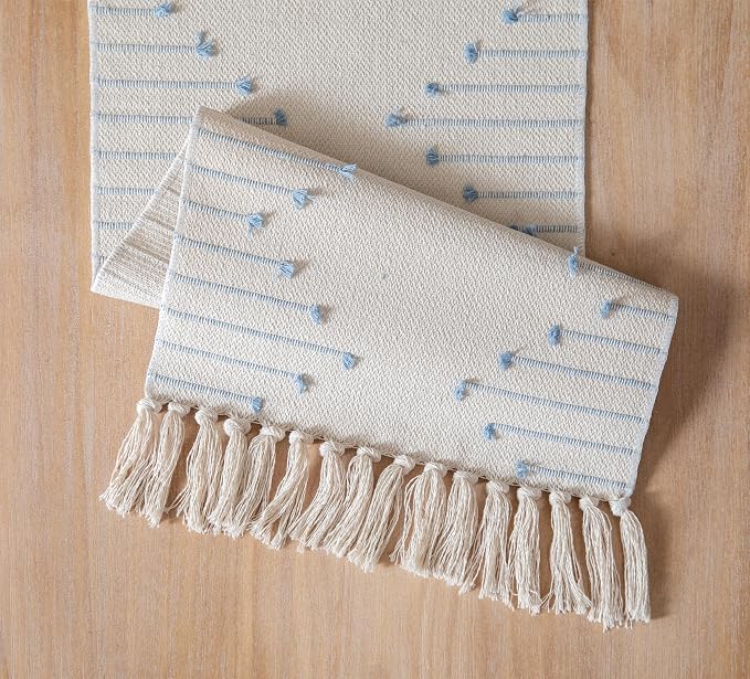 Boho Table Runner 13 x 48 Inch Long Natural Cotton Woven Runner - Image 5