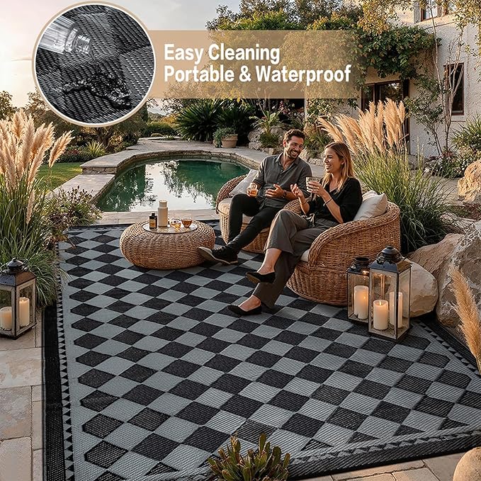 HUGEAR Outdoor Waterproof Rug 6'x9' Plastic Straw Rugs Washable Reversible - Image 5
