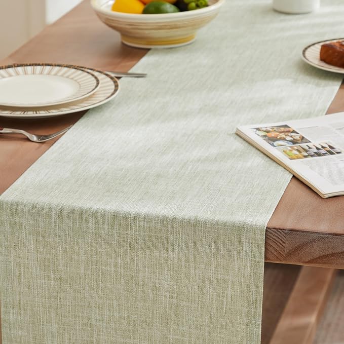 Rustic Cotton Linen Table Runner, 13x108 Inches Green | Farmhouse Style Linen - Image 3