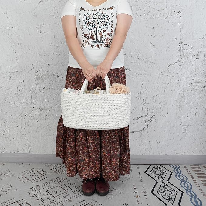 Diaper Caddy Organizer Cotton Rope Baby Basket Nursery Storage and Portable Tote Bag for Car Ideal Baby Shower Gifts and Registry Must-Have for Newborn Essentials Large striped