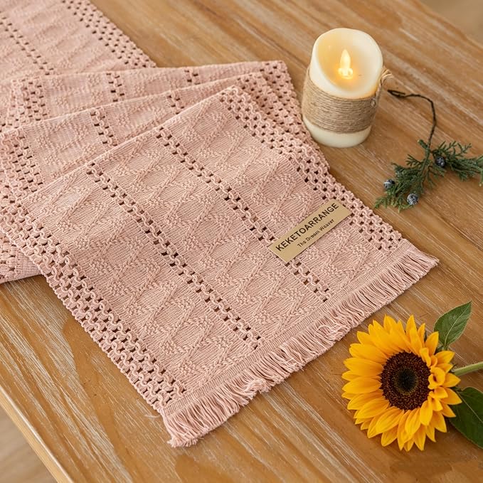 Keketoarrange Boho Macrame Table Runner 12x60 Inch | Woven Burlap Rustic Runner by KEKETOARRANGE