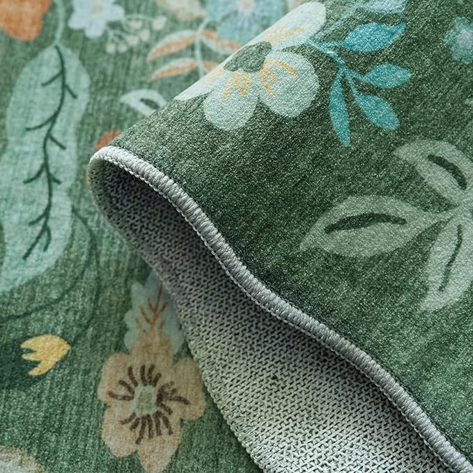 2x5 Washable Kitchen Area Rug: Floral Scalloped Entryway Runner Farmhouse - Image 3