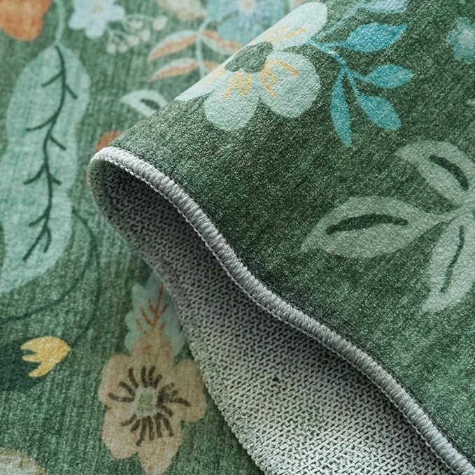 Floral Square Area Rug for Family: Washable 5x5 Scalloped Carpet for Living - Image 3