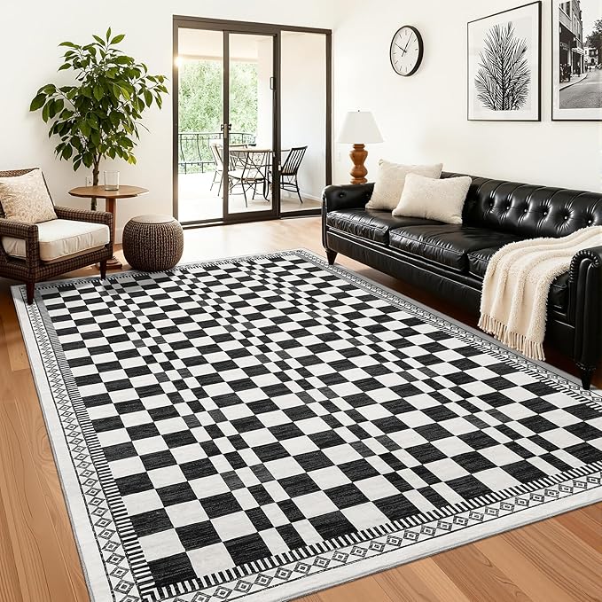 GarveeHome 4x6 Bedroom Rug Modern Checkered Floor Cover Black and White Rugs - Image 9