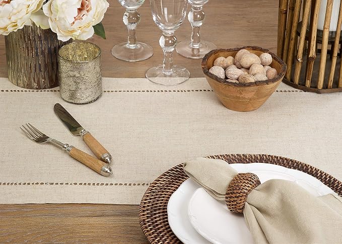 Saro Lifestyle Poly and Linen Blend Hemstitched Table Runner - Image 4