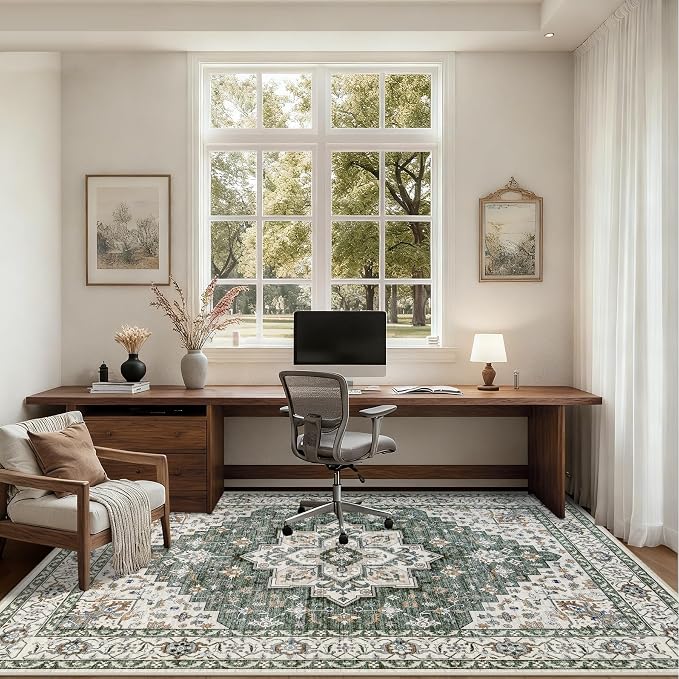 Area Rugs 10x14 Living Room Rug: Washable Rug Soft Vintage Boho Medallion - Image 5