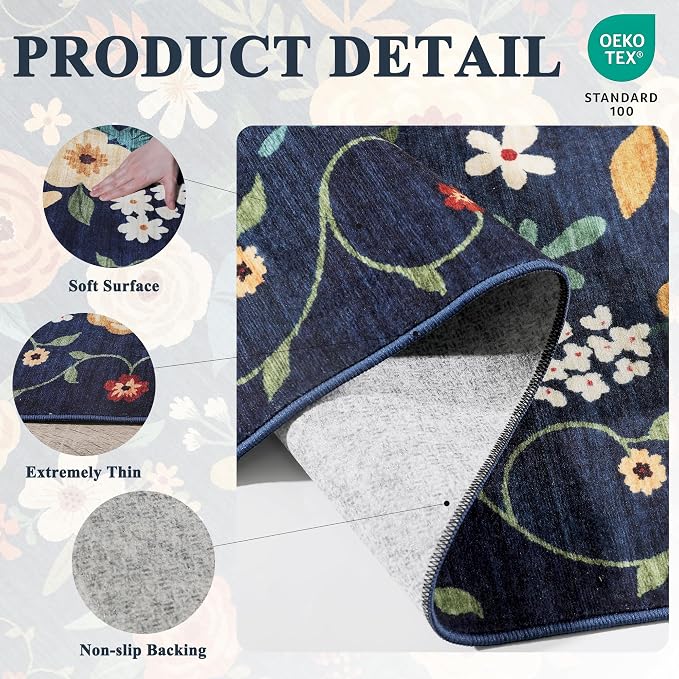 DUKINO 4x6 Area Rug, Lightweight Non Slip Washable Floral Rug, Indoor Low Pile - Image 5