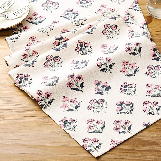 Block Print Floral Decorative Table Runners, 13x72 Inch Pink | 100% Organic - Image 6
