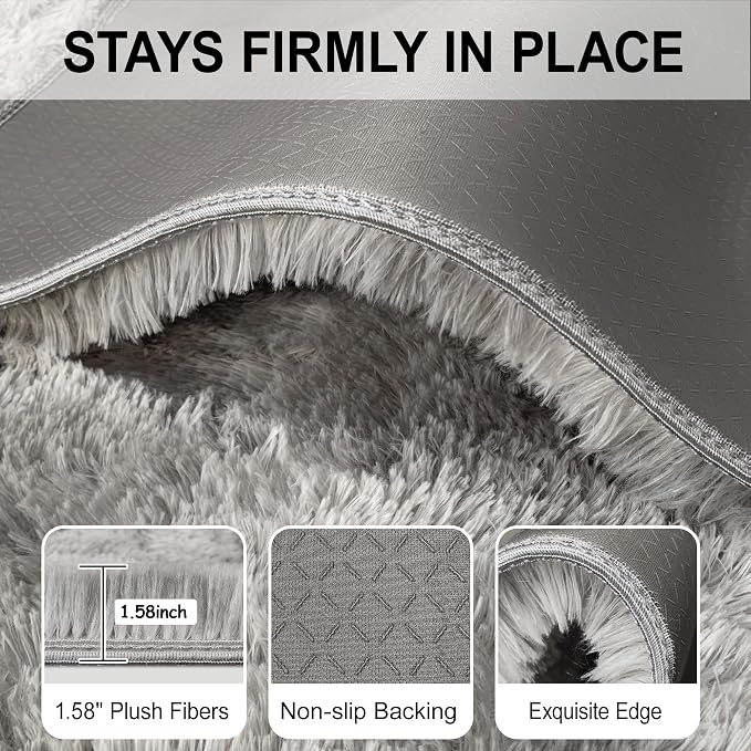 Fluffy 6x9 Grey Rugs for Bedroom Living Room Gray Area Rugs Soft Shag Shaggy - Image 5