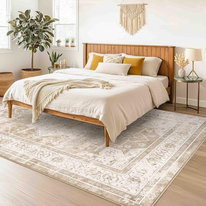 5x7 Area Rug for Living Room-Vintage Farmhouse Boho Floral Neutral Washable - Image 3