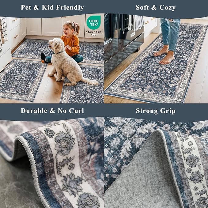 Kitchen Rug Sets 4-Piece with Runner – Washable Non-Slip Floor Mats - Image 4