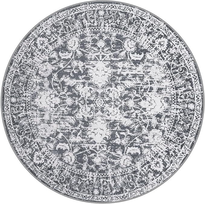 KILOCOCO Area Rug 6ft Round Living Room Rug Washable Printed Vintage Floral - Image 9