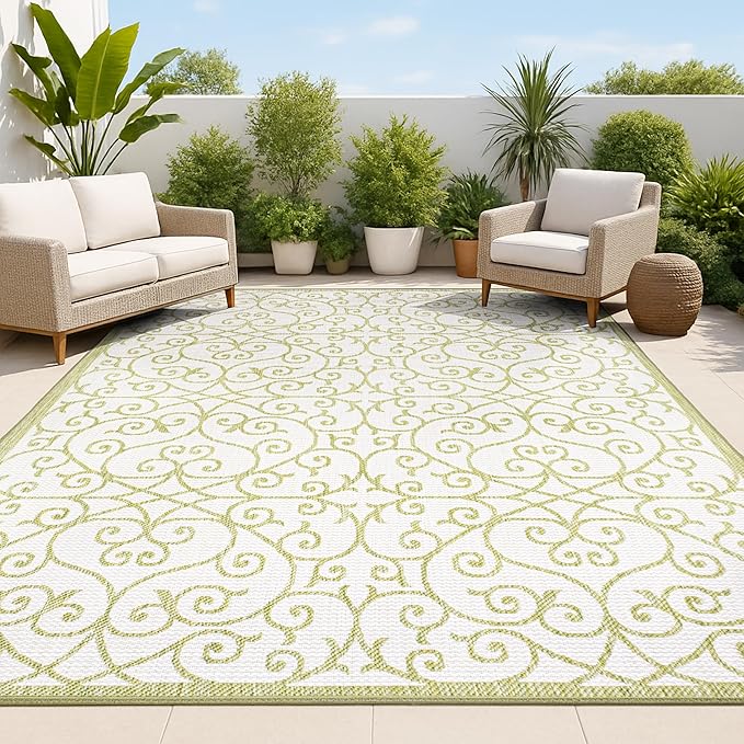 JONATHAN Y Vintage Filigree Indoor Outdoor Area Rug 8X10 Green/Cream, Madrid by JONATHANY
